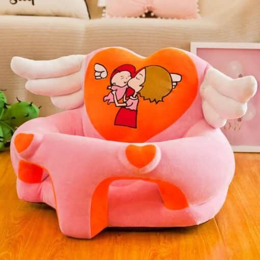Learn to Sit with Back Support Baby Floor Seat Heart Wings Pink