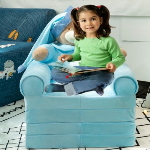2in1 Bear Baby Sofa And Bed Blue And Brown 4Layers